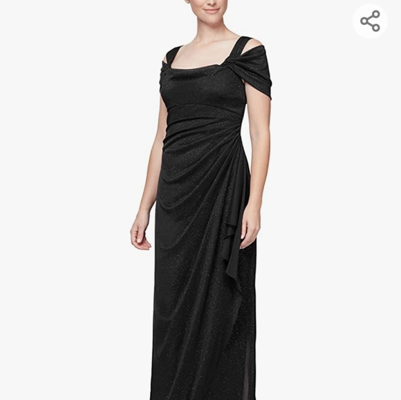 Women's Cold Shoulder Black Glitter Evening Gown Size 6Petite - Picture 1 of 16